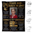 Custom Back In 1947 Blanket, Birthday Gifts For Women, 75th Birthday Decorations, 75th Birthday Gifts For Women For Men, 75th Birthday