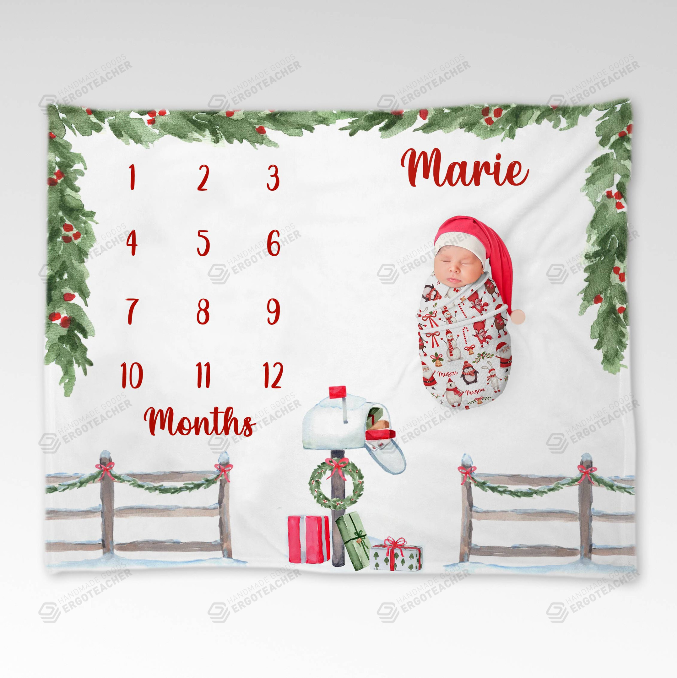 Personalized Baby Monthly Milestone Blanket, Christmas Blanket For Newborn, Gifts For New Mom