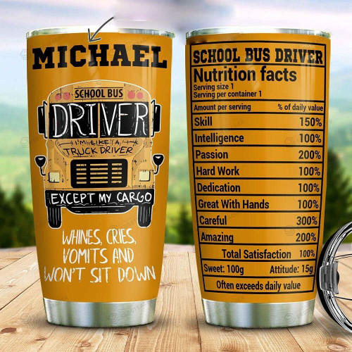 Personalized School Bus Driver Nutrition Facts Stainless Steel Wine Tumbler Cup