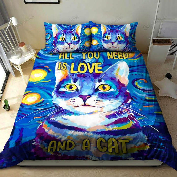 3D All You Need Is Love And A Cat Cotton Bed Sheets Spread Comforter Duvet Cover Bedding Sets