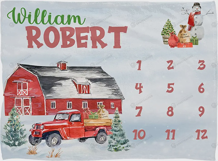 Personalized Red Tractor Monthly Milestone Blanket, Newborn Blanket, Baby Shower Gift Adventure Awaits Monthly Growth