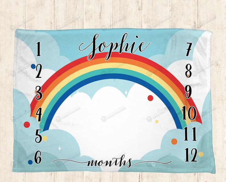 Personalized Rainbow Monthly Milestone Blanket, Newborn Blanket, Baby Shower Gift Track Growth And Age Monthly