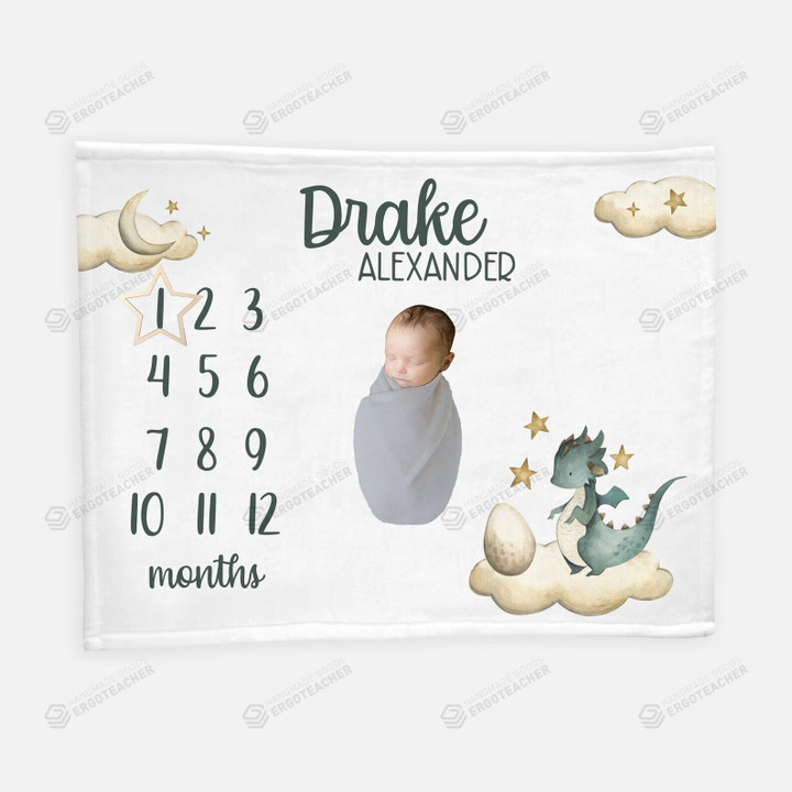 Personalized Dragon Monthly Milestone Blanket, Newborn Blanket, Baby Shower Keepsakes Gift