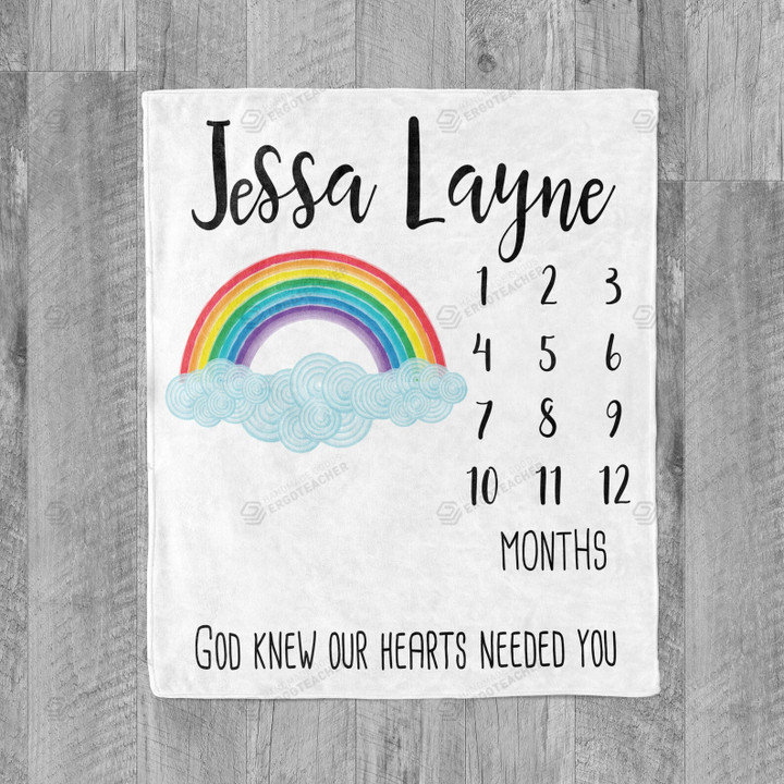 Personalized Rainbow God Knew Our Hearts Need You Monthly Milestone Blanket, Newborn Blanket, Baby Shower Gift Adventure Awaits Monthly Growth