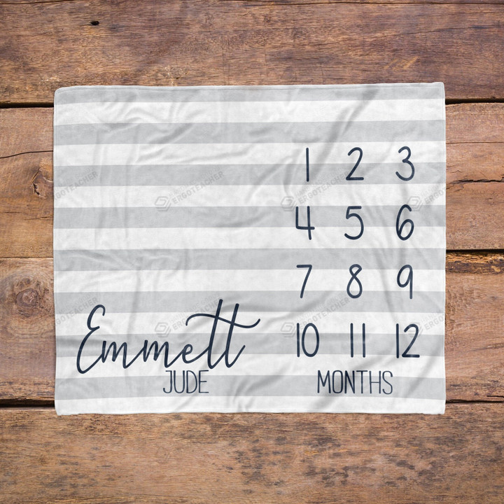 Personalized Gray Stripes Monthly Milestone Blanket, Newborn Blanket, Baby Shower Gift Grow Chart Monthly