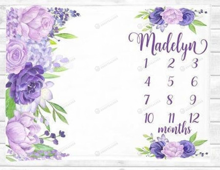 Personalized Peony Monthly Milestone Blanket, Newborn Blanket, Baby Shower Gift Adventure Awaits Monthly Growth