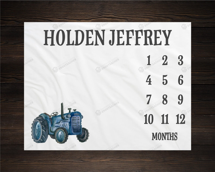 Personalized Tractor Monthly Milestone Blanket, Newborn Blanket, Baby Shower Gift Watch Me Grow Monthly