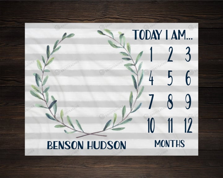 Personalized Greenery Monthly Milestone Blanket, Newborn Blanket, Baby Shower Gift Watch Me Grow Monthly