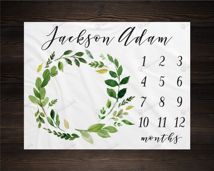 Personalized Wreath Monthly Milestone Blanket, Newborn Blanket, Baby Shower Keepsakes Gift