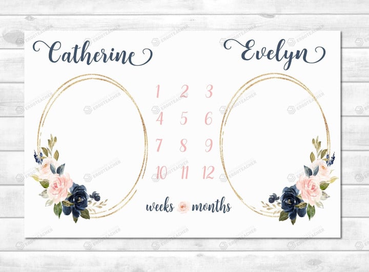 Personalized Rose Monthly Milestone Blanket, Twins Newborn Blanket, Baby Shower Gift Watch Me Grow Monthly