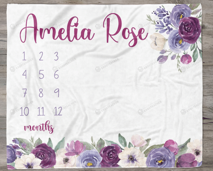 Personalized Rose Monthly Milestone Blanket, Newborn Blanket, Baby Shower Gift Watch Me Grow Monthly