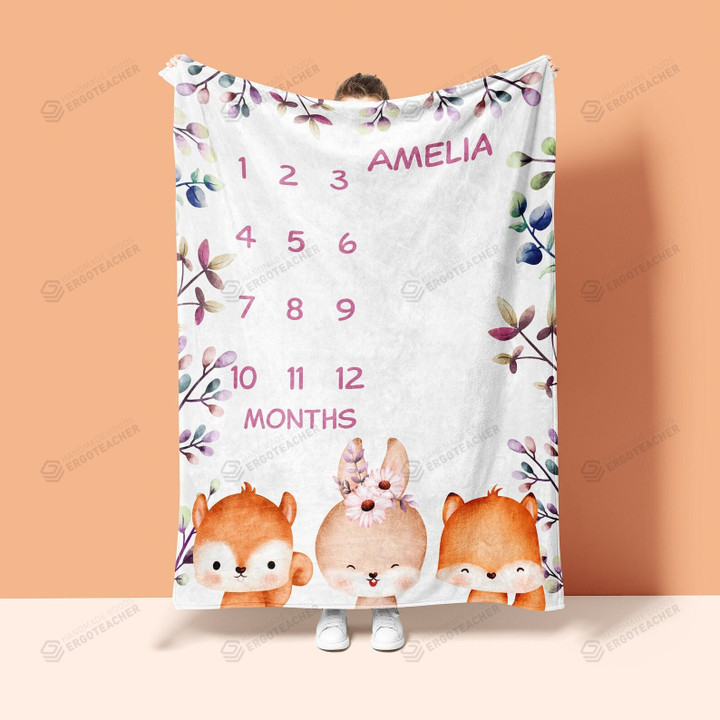 Personalized Safari Animals Monthly Milestone Blanket, Newborn Blanket, Baby Shower Gift Track Growth And Age Monthly