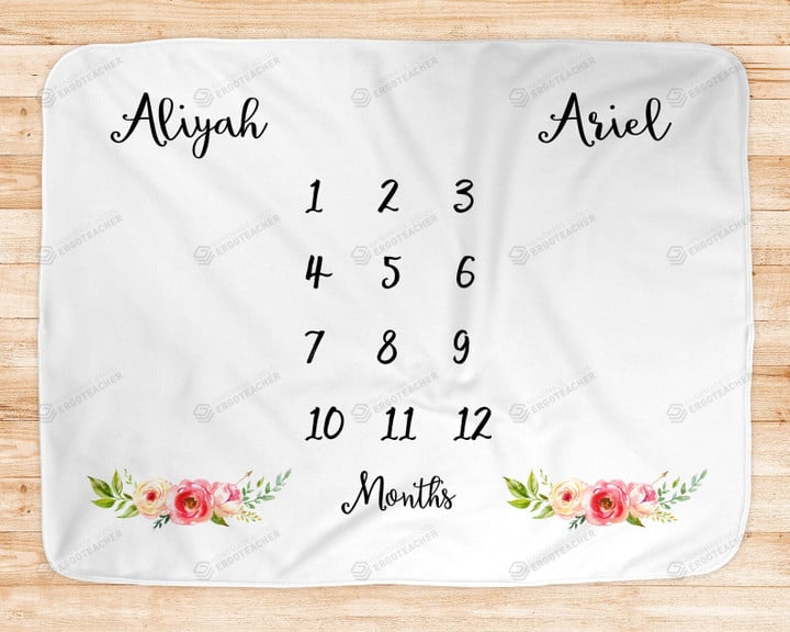 Personalized Twin Floral Monthly Milestone Blanket, Twin Newborn Blanket, Baby Shower Gift Track Growth And Age Monthly