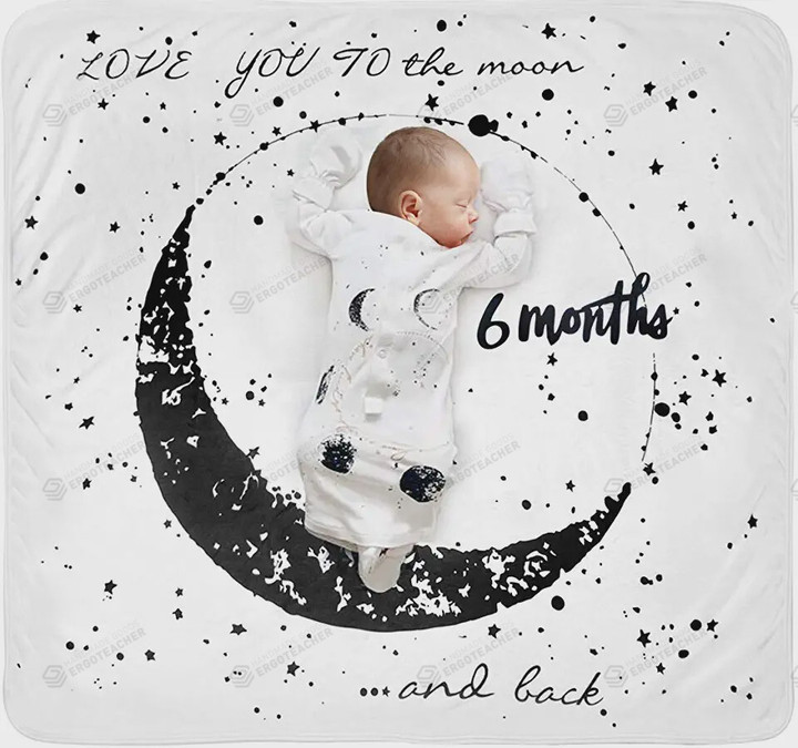 Personalized Love You To The Moon And Back Monthly Milestone Blanket, Newborn Blanket, Baby Shower Gift Adventure Awaits Monthly Growth