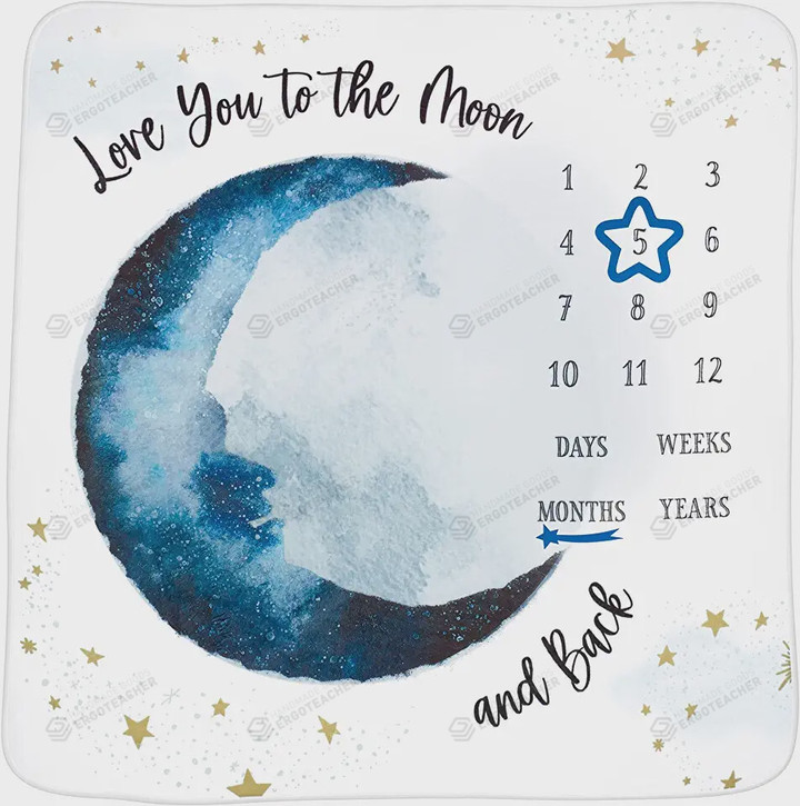 Love You To The Moon And Back Monthly Milestone Blanket, Moon & Stars Newborn Blanket, Baby Shower Gift Adventure Awaits Monthly Growth