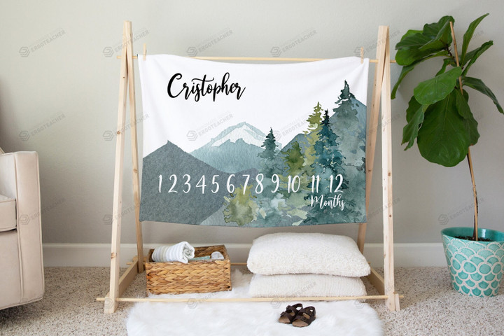Personalized Forest Monthly Milestone Blanket, Newborn Blanket, Baby Shower Gift Track Growth And Age Monthly
