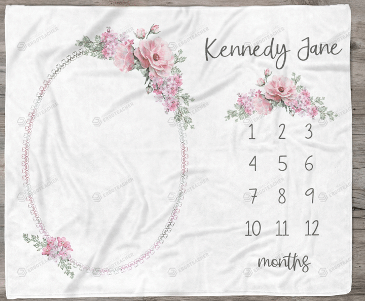 Personalized Floral Monthly Milestone Blanket, Newborn Blanket, Baby Shower Gift Adventure Awaits Monthly Growth
