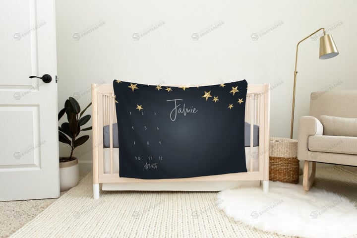 Personalized Stars Monthly Milestone Blanket, Newborn Blanket, Baby Shower Gift Track Growth And Age Monthly