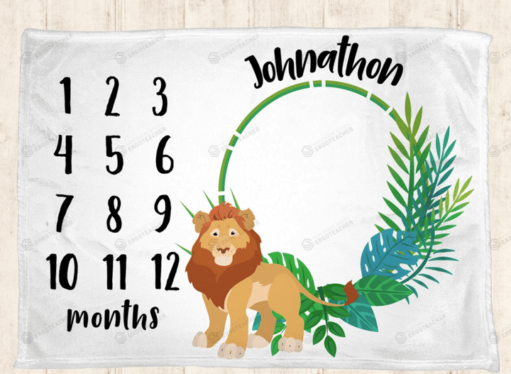 Personalized Lion Monthly Milestone Blanket, Newborn Blanket, Baby Shower Gift Adventure Awaits Monthly Growth