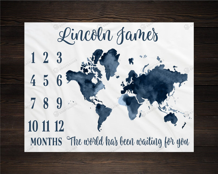 Personalized World Map Monthly Milestone Blanket, Newborn Blanket, Baby Shower Gift Grow Chart Monthly