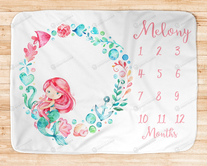 Personalized Mermaid Monthly Milestone Blanket, Newborn Blanket, Baby Shower Gift Newborn Growth Memory Keepsakes