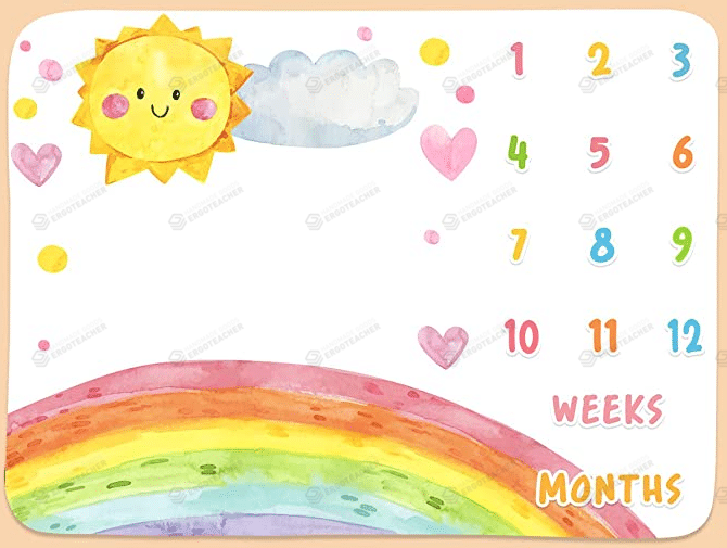 Sun & Rainbow Monthly Milestone Blanket, Newborn Blanket, Baby Shower Gift Watch Me Grow Monthly