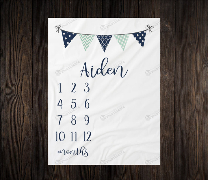 Personalized Banner Monthly Milestone Blanket, Newborn Blanket, Baby Shower Gift Watch Me Grow Monthly
