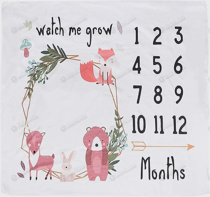 Animals Watch Me Grow Monthly Milestone Blanket, Newborn Blanket, Baby Shower Keepsakes Gift