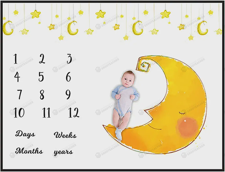 Moon And Stars Monthly Milestone Blanket, Newborn Blanket, Baby Shower Keepsakes Gift