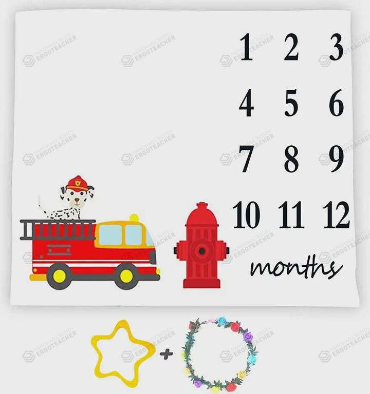 Fire Truck Monthly Milestone Blanket, Newborn Blanket, Baby Shower Gift Adventure Awaits Monthly Growth