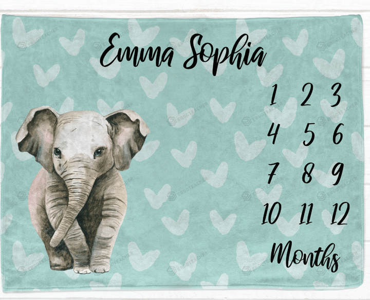 Personalized Elephant Monthly Milestone Blanket, Newborn Blanket, Baby Shower Gift Adventure Awaits Monthly Growth