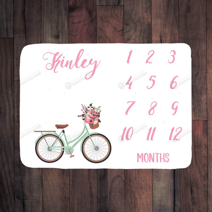 Personalized Bike Floral Monthly Milestone Blanket, Newborn Blanket, Baby Shower Gift Track Growth Keepsake
