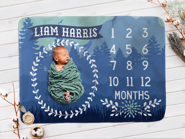 Personalized Blue Mountains Monthly Milestone Blanket, Newborn Blanket, Baby Shower Gift Grow Chart Monthly