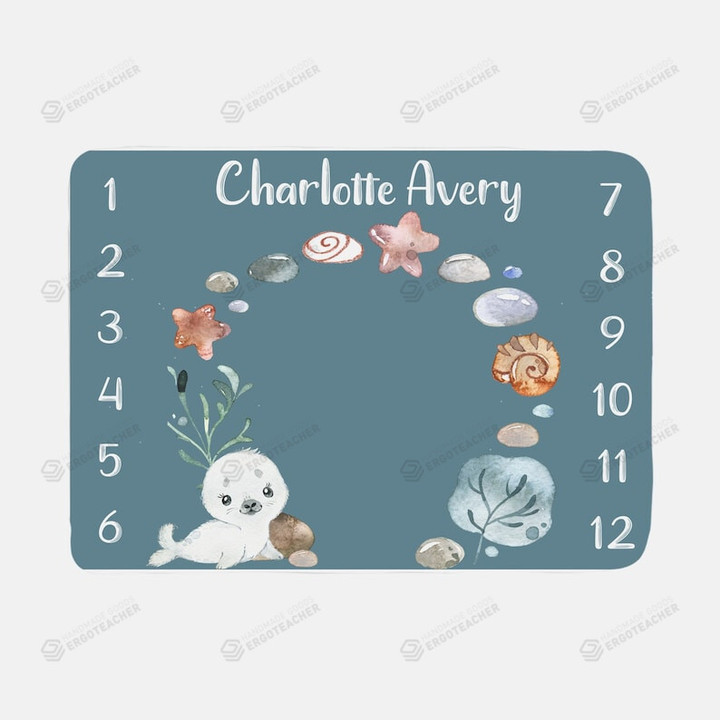 Personalized Seal Monthly Milestone Blanket, Newborn Blanket, Baby Shower Gift Track Growth And Age Monthly