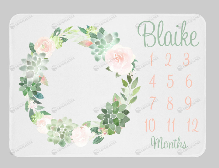 Personalized Succulent Cactus & Rose Monthly Milestone Blanket, Newborn Blanket, Baby Shower Gift Track Growth Keepsake
