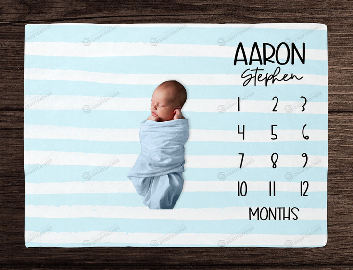 Personalized Stripes Monthly Milestone Blanket, Newborn Blanket, Baby Shower Gift Watch Me Grow Monthly