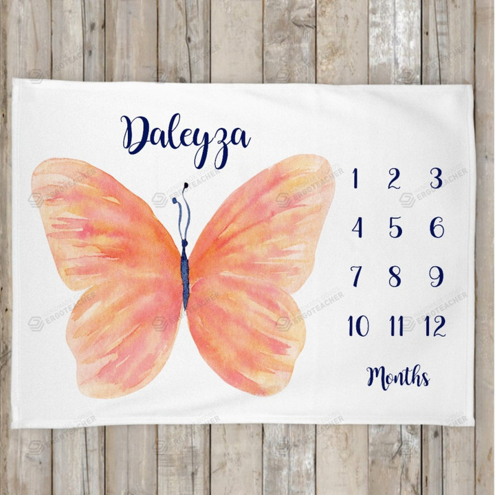Personalized Butterfly Monthly Milestone Blanket, Newborn Blanket, Baby Shower Gift Adventure Awaits Monthly Growth