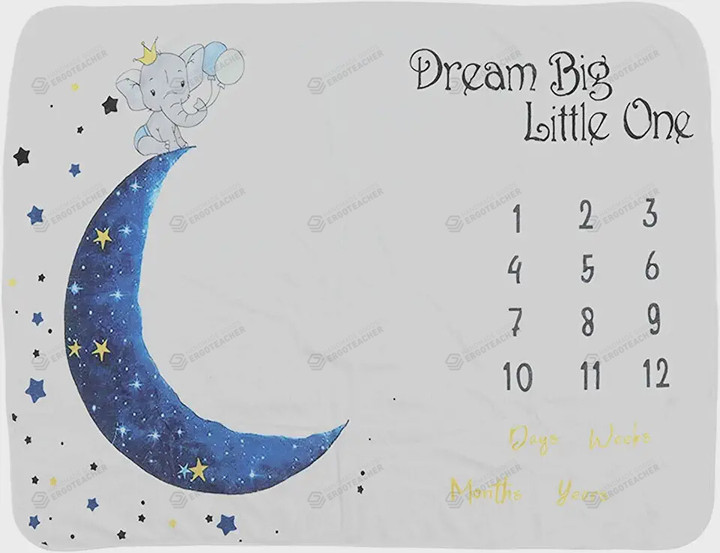 Monthly Elephant & Moon Milestone Blanket, Dream Big Little One Newborn Blanket, Baby Shower Gift Track Growth Keepsake