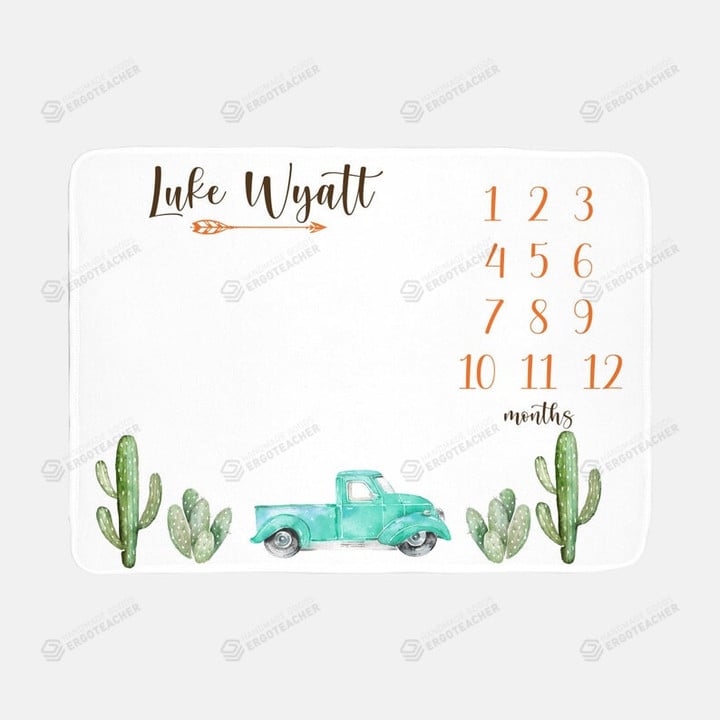 Personalized Desert Cactus Monthly Milestone Blanket, Newborn Blanket, Baby Shower Gift Track Growth And Age Monthly