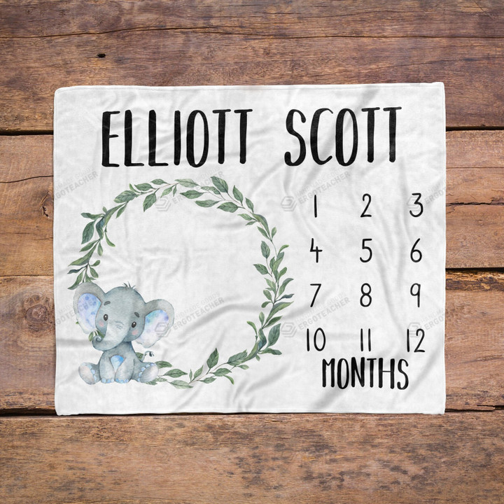 Personalized Elephant Monthly Milestone Blanket, Newborn Blanket, Baby Shower Gift Adventure Awaits Monthly Growth