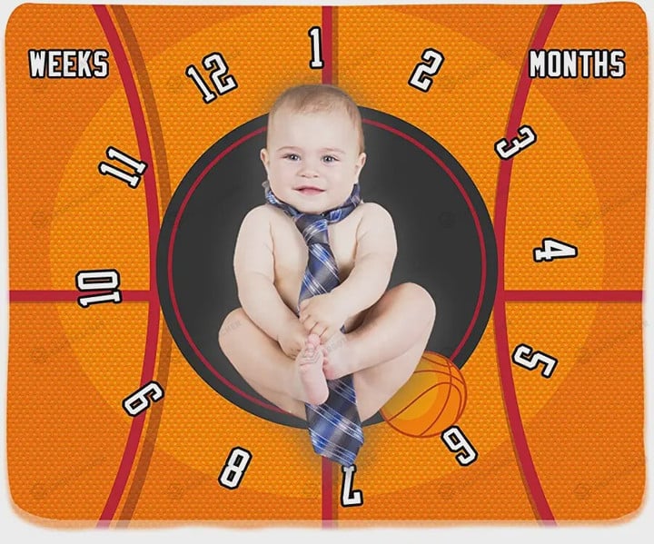 Basketball Monthly Milestone Blanket, Newborn Blanket, Baby Shower Gift Grow Chart Monthly