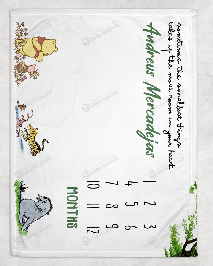 Personalized Winnie Pooh Monthly Milestone Blanket, Newborn Blanket, Baby Shower Gift Grow Chart Monthly
