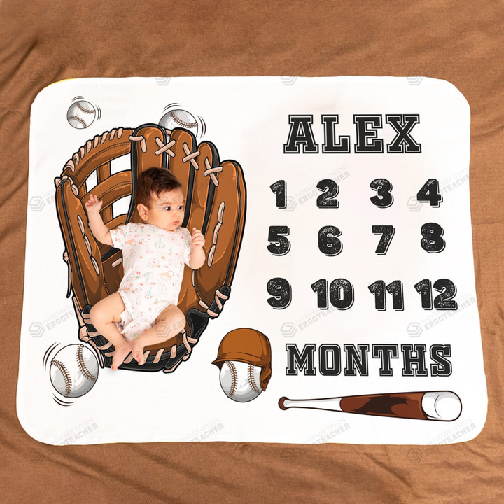 Personalized Baseball Monthly Milestone Blanket, Newborn Blanket, Baby Shower Gift Track Growth Keepsake