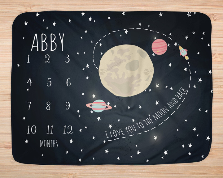 Personalized Space Monthly Milestone Blanket, Newborn Blanket, Baby Shower Gift Adventure Awaits Monthly Growth