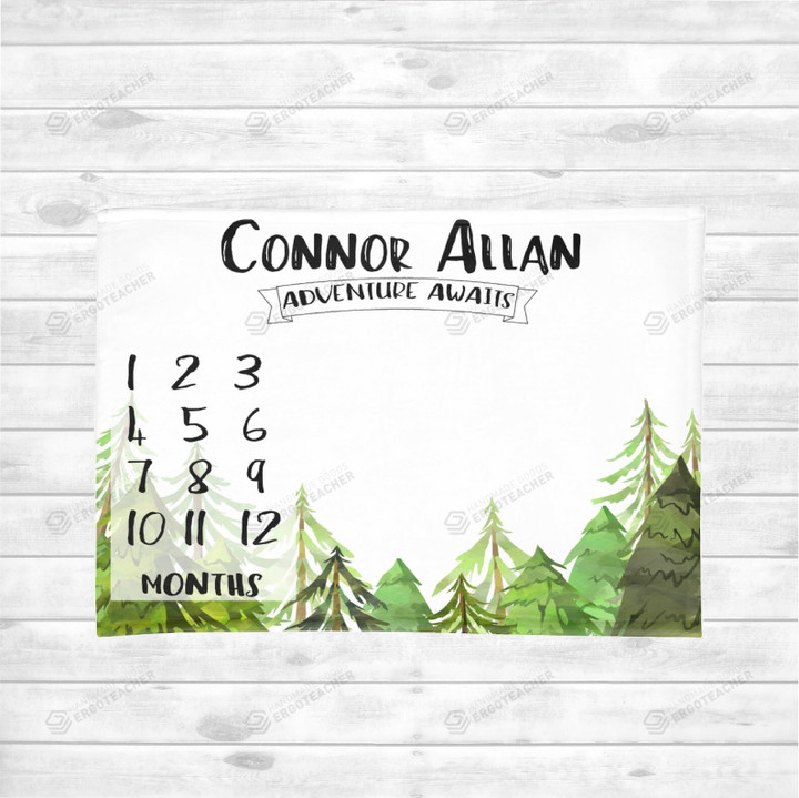 Personalized Mountain Monthly Milestone Blanket, Newborn Blanket, Baby Shower Gift Adventure Awaits Monthly Growth