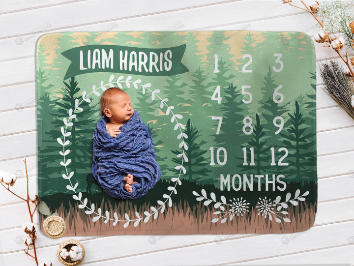 Personalized Forest Monthly Milestone Blanket, Newborn Blanket, Baby Shower Gift Track Growth And Age Monthly