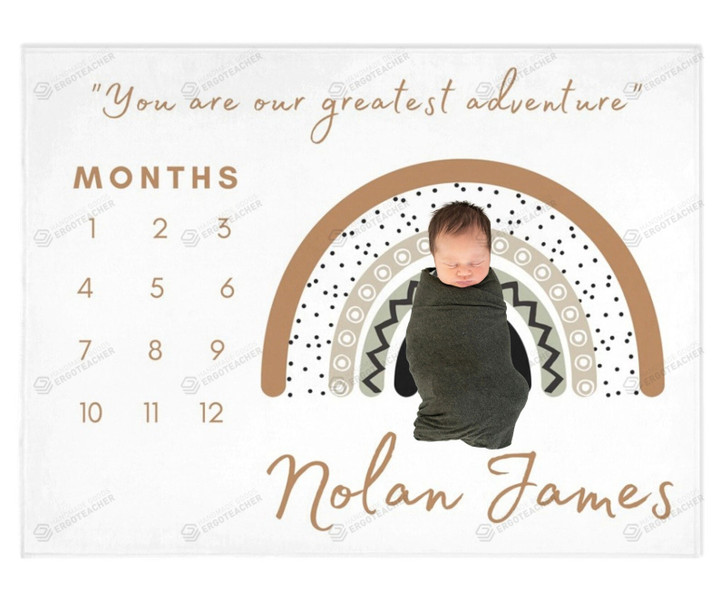 Personalized You Are Our Greatest Adventure Monthly Milestone Blanket, Newborn Blanket, Baby Shower Gift Track Growth And Age Monthly