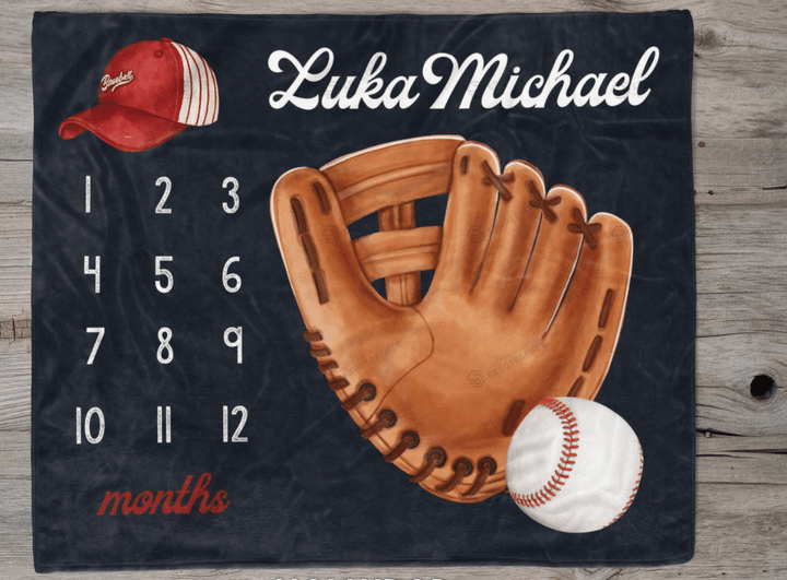 Personalized Baseball Monthly Milestone Blanket, Newborn Blanket, Baby Shower Gift Watch Me Grow Monthly