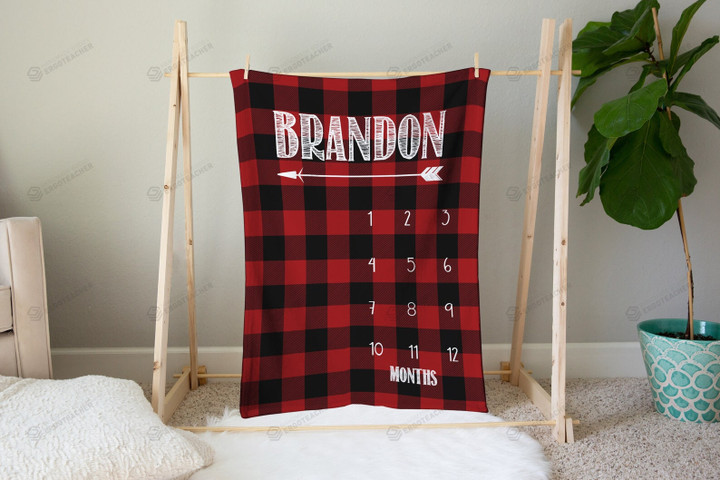 Personalized Plaid Patterns Monthly Milestone Blanket, Newborn Blanket, Baby Shower Gift Track Growth And Age Monthly