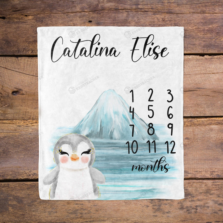 Personalized Penguin Monthly Milestone Blanket, Newborn Blanket, Baby Shower Gift Grow Chart Monthly